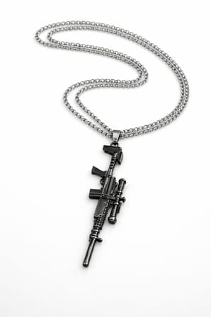 Gümüş Renk Taktik Tüfek Figürlü Metal Kolye 60 cm Unisex Zincir
