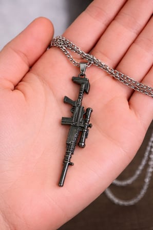 Gümüş Renk Taktik Tüfek Figürlü Metal Kolye 60 cm Unisex Zincir