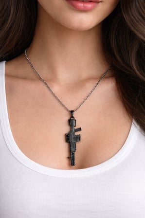 Gümüş Renk Metal Tüfek Figürlü Kolye 60 cm Zincir Unisex Tasarım
