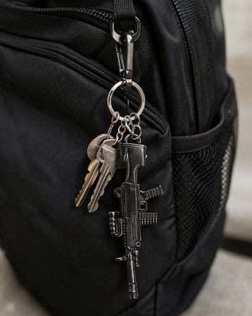 Unisex Metal Siyah Tüfek Figürlü Anahtarlık Dayanıklı Zincirli Tasarım