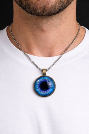Mavi Göz Figürlü Unisex Kolye Gümüş Renk Zincir 60 cm Metal Tasarım
