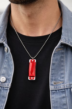 Unisex Kırmızı Mızıka Kolye Metal Zincir 60 cm Kadın Erkek Aksesuar