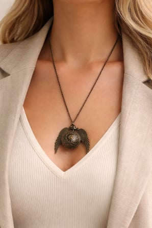 Unisex Antik Metal Kanatlı Cep Saati Kolye Gümüş Zincir 60 cm