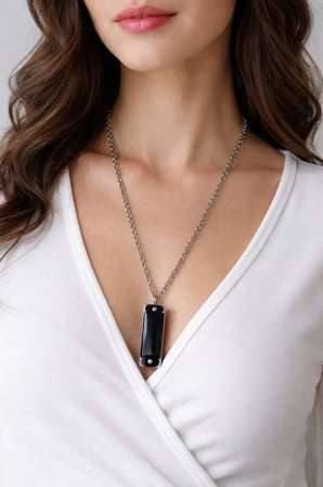 Siyah Mızıka Kolye Gümüş Zincir 60 cm Unisex Metal Tasarım