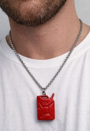 Kırmızı Benzin Bidonu Kolye 60 cm Zincir Unisex Metal Tasarım Aksesuar