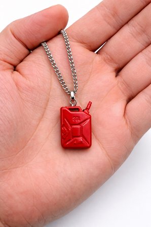 Kırmızı Benzin Bidonu Kolye 60 cm Zincir Unisex Metal Tasarım Aksesuar