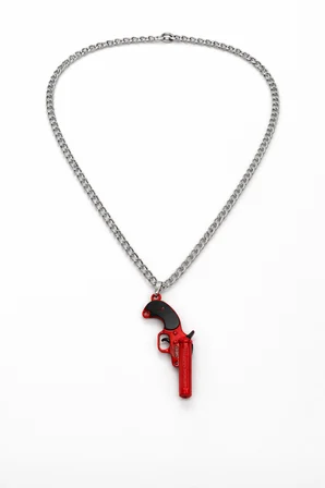 PUBG Figürlü Tasarım Kolye Kırmızı Siyah Unisex 60 cm Metal Zincir