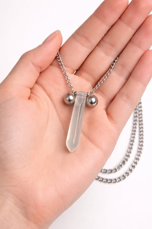 Anime Doğal Taş Kolye Beyaz Kristal Uçlu 60 cm Unisex Zincir