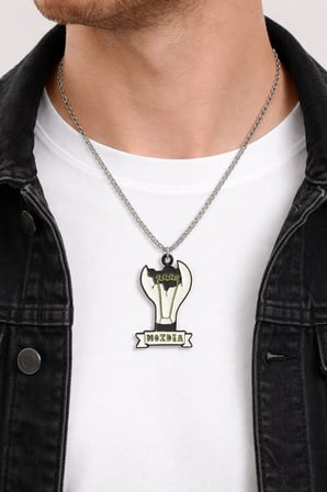 nisex Metal Ampul Figürlü Kolye Siyah Beyaz Tasarım Aksesuar