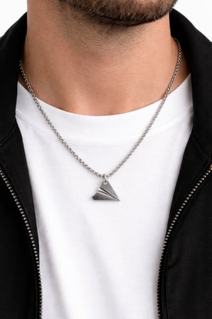 Unisex Uçak Kolye Gümüş Renk Metal Zincir 60 cm Kadın Erkek Aksesuar