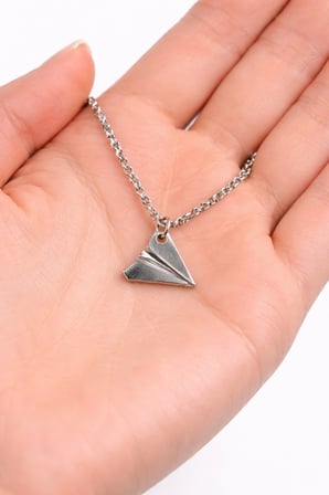 Unisex Uçak Kolye Gümüş Renk Metal Zincir 60 cm Kadın Erkek Aksesuar
