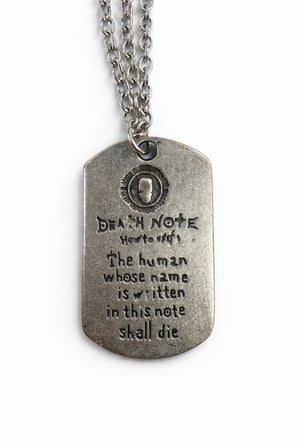 Death Note Yazılı Metal Plaka Kolye Gümüş Renk Unisex 60 cm Zincir
