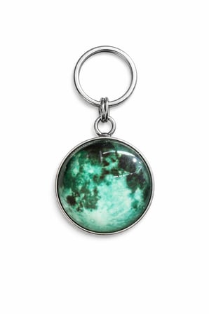 Yeşil Galaksi Desenli Yuvarlak Metal Anahtarlık Unisex Aksesuar
