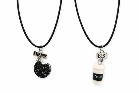 2’li Best Friends Kahve ve Kurabiye Figürlü Unisex Kolye Seti