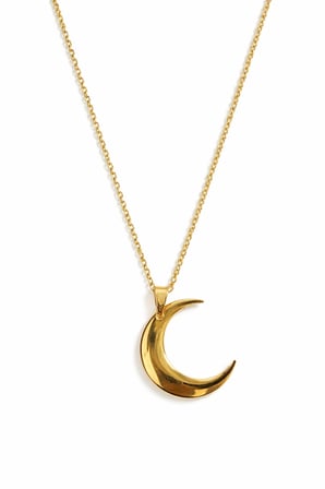 Altın Renk Hilal Figürlü Paslanmaz Çelik Kolye Unisex 60 cm Zincir