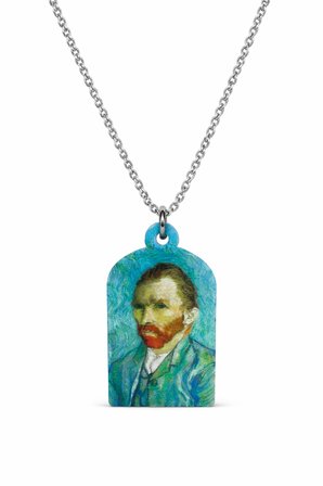 Van Gogh Portre Baskılı Metal Kolye Mavi Zemin Unisex Sanatsal Tasarım