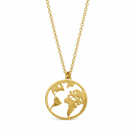 Dünya Haritası Gold Renk Kolye Unisex Hediye 60 cm Zincir