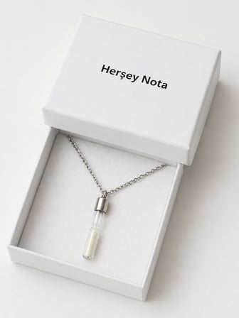 Cam Tüp Kum Kolye Gümüş Renk Zincir Unisex Hediye Tasarım Kolye