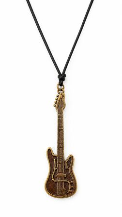 Elektro Gitar Figürlü Eskitme Görünümlü Siyah İpli Müzisyen Kolyesi Hediye