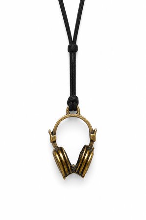 Kulaklık Figürlü Eskitme Gold Müzik Temalı Siyah İpli Hediye Kadın Kolye