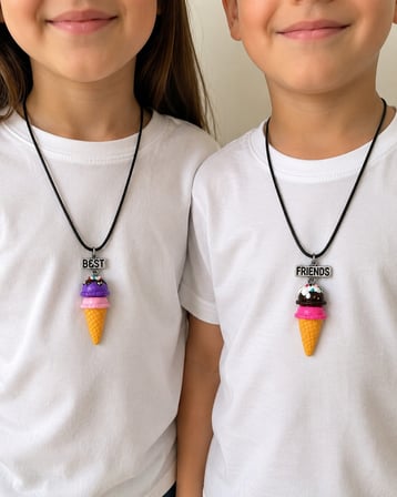 Best Friends Dondurma Figürlü İkili Çocuk Kolyesi Arkadaşlık Hediyesi