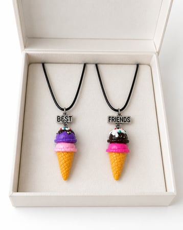 Best Friends Dondurma Figürlü İkili Çocuk Kolyesi Arkadaşlık Hediyesi
