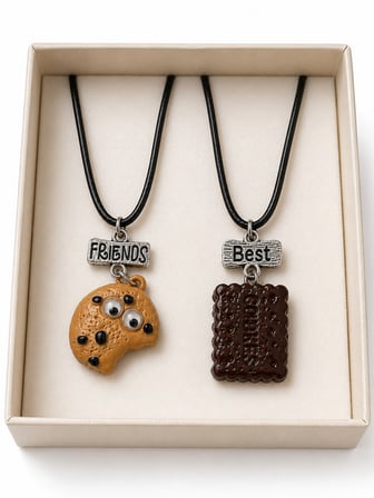 Best Friends Kurabiye ve Bisküvi Figürlü İkili Arkadaşlık Kolyesi Hediye