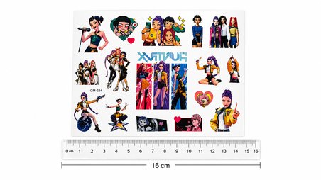 16 Adet Kpop Geçici Dövme Sticker Seti Renkli Karakter Çocuk Hediyesi