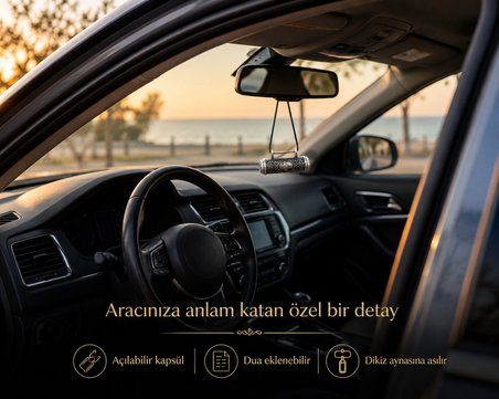 Açılabilir Dua Hazneli Tuğra Motifli Dikiz Aynası Araç Süsü Hediye