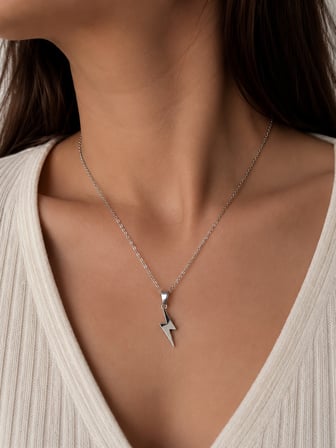 316L Paslanmaz Çelik Şimşek / Yıldırım Uçlu Unisex Gümüş Rengi Kolye – Kararmaz