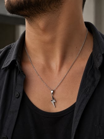 316L Paslanmaz Çelik Şimşek / Yıldırım Uçlu Unisex Gümüş Rengi Kolye – Kararmaz