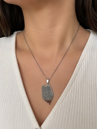 316L Paslanmaz Çelik Kurt Kafası Figürlü Erkek / Kadın Madalyon Kolye - Kararmaz
