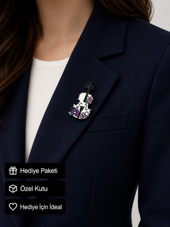 Çiçek Desenli Keman Rozeti Müzisyen Temalı Metal Yaka Rozeti Hediyelik Aksesuar
