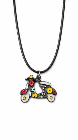 Renkli Vespa Motor Figürlü Siyah İpli Kadın Kolye Hediye Aksesuarı