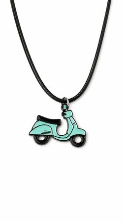 Turkuaz Vespa Motor Figürlü Siyah İpli Kadın Kolye Hediye Aksesuarı