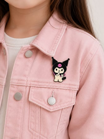 Kuromi Figürlü Siyah Pembe Sevimli Metal Rozet Çanta ve Yaka Hediye Aksesuarı