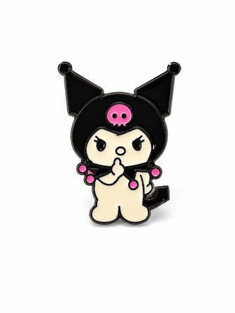 Kuromi Figürlü Siyah Pembe Sevimli Metal Rozet Çanta ve Yaka Hediye Aksesuarı
