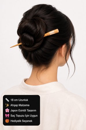 Japon Esintili Ahşap Saç Topuz Çubuğu – El Yapımı Doğal Ahşap Kadın Saç Tokası