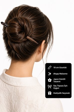Kadınlar İçin El Yapımı Ahşap Saç Çubuğu – 18 cm Japon Stil Topuz Tokası | Doğal