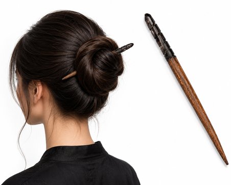 Kadınlar İçin El Yapımı Ahşap Saç Çubuğu – 18 cm Japon Stil Topuz Tokası | Doğal