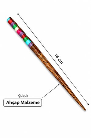 Renkli Ahşap Kadın Saç Çubuğu – El Yapımı Japon Stil Topuz Tokası | 18 cm