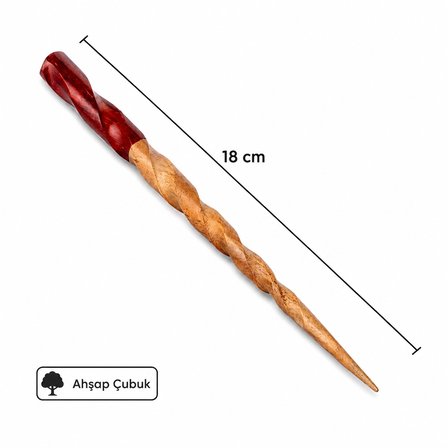 18 cm El Yapımı Ahşap Kadın Saç Çubuğu – Kırmızı Detaylı Japon Tarzı Topuz Tokası