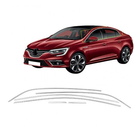 Renault Megane 4 Uyumlu Sedan Paslanmaz Çelik Krom Cam Üst Çıtası 2016-2025 6 Parça
