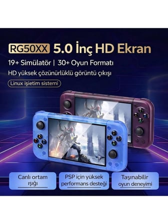 RG50XX Retro Oyun Konsolu 2gb Ram RK3128  Ps1 Psp N64 Linux Sistem Çoklu Emülatör Oyun Konsolu