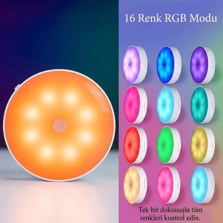 Şarjlı RGB LED Gece Lambası 16 Renk Kumandalı Dekoratif akıllı ışık - Renk Değiştiren Ortam Aydınlatma