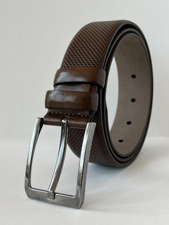 Ekuray Deri Ürünleri 3.5 Cm Koyu Kahverengi Nokta Desenli Şık Erkek Kemeri