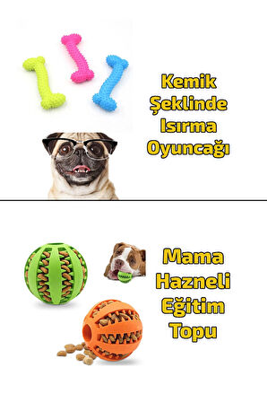 Mama Hazneli Köpek Eğitim Oyun Topu Kemik Şeklinde Köpek Isırma Oyuncağı 2'li Set