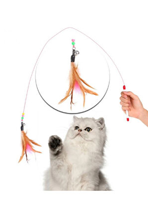 Elastik İpli Tüylü Peluş Kuyruklu 90 Cm Enerji Atmaya Yardımcı İnteraktif Kedi Oyun Oltası