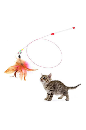 Elastik İpli Tüylü Peluş Kuyruklu 90 Cm Enerji Atmaya Yardımcı İnteraktif Kedi Oyun Oltası