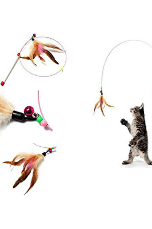 Elastik İpli Tüylü Peluş Kuyruklu 90 Cm Enerji Atmaya Yardımcı İnteraktif Kedi Oyun Oltası
